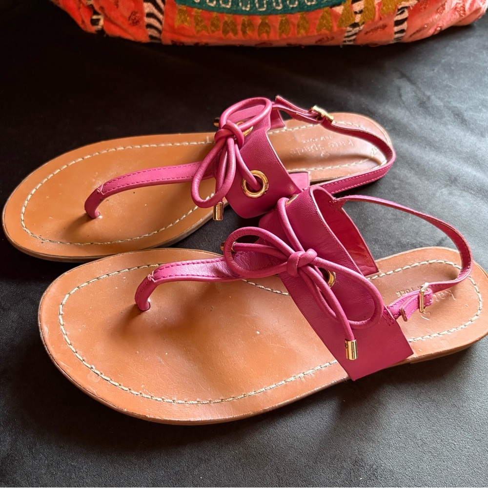Kate Spade Pink Tan Sandals with Bow Detail